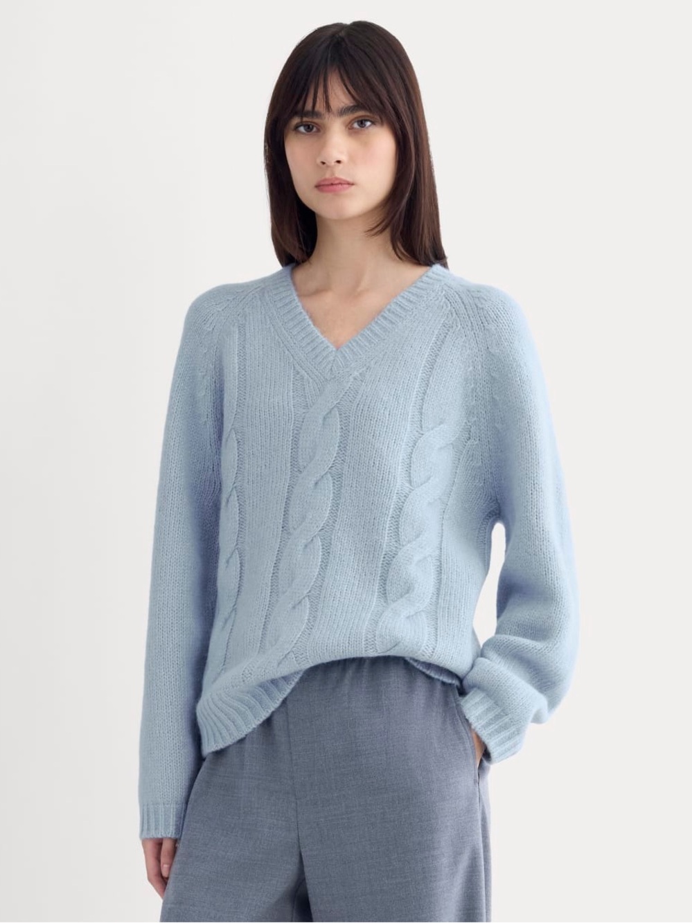 Everlane Cloud Cable V-Neck Sweater Forever Light Blue XS NWOT Alpaca Wool Blend